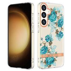 Per Samsung Galaxy S24 5G Custodia per telefono in TPU IMD serie Fiori e piante (rosa blu)
