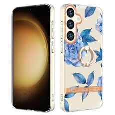 Per Samsung Galaxy S24 5G Custodia per telefono in TPU IMD serie Fiori e piante con supporto ad anello (orchidea peonia)