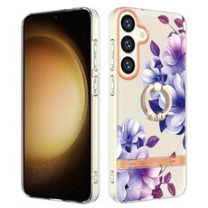 Per Samsung Galaxy S24 5G Custodia per telefono in TPU IMD serie Fiori e piante con supporto ad anello (Begonia viola)