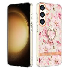 Custodia per telefono in TPU IMD serie Fiori e piante per Samsung Galaxy S24 5G con supporto ad anello (rosa Gardenia)