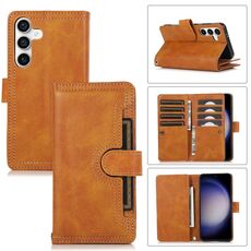 Custodia in pelle per telefono con slot per scheda Samsung Galaxy S24 5G (marrone)