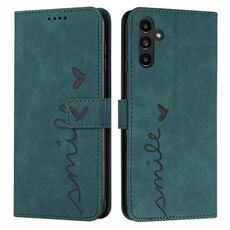 Custodia per telefono in pelle goffrata a forma di cuore per Samsung Galaxy S24 con cordino lungo (verde)
