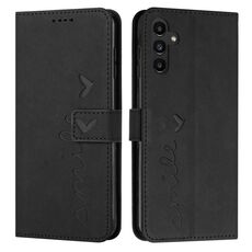Custodia per telefono in pelle goffrata a forma di cuore per Samsung Galaxy S24 con cordino lungo (nero)