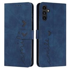 Custodia per telefono in pelle goffrata a forma di cuore per Samsung Galaxy S24 con cordino lungo (blu)