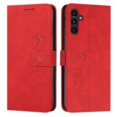 Custodia per telefono in pelle goffrata a forma di cuore per Samsung Galaxy S24 con cordino lungo (rosso)