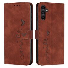 Custodia per telefono in pelle goffrata Skin Feel Heart per Samsung Galaxy S24 con cordino lungo (marrone)