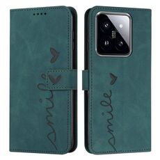 Custodia per telefono in pelle goffrata a cuore Skin Feel per Xiaomi 14 pro con cordino lungo (verde)