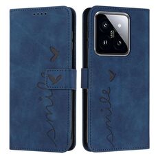Custodia per telefono in pelle goffrata a cuore Skin Feel per Xiaomi 14 pro con cordino lungo (blu)