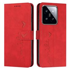 Custodia per telefono in pelle goffrata a cuore Skin Feel per Xiaomi 14 pro con cordino lungo (rosso)