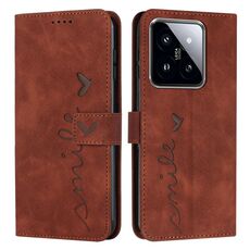 Per Xiaomi 14 pro Custodia per telefono in pelle goffrata Skin Feel Heart con cordino lungo (marrone)