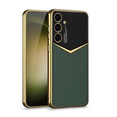 Per Samsung Galaxy S24 5G GKK Placcatura Custodia morbida in TPU + pelle a copertura totale senza penna(Verde)
