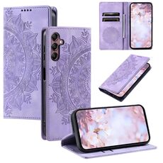 Custodia per telefono in pelle magnetica goffrata Totem per Samsung Galaxy S23 FE 5G (viola)