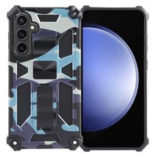 Per Samsung Galaxy S23 FE 5G Camouflage Armor Cavalletto TPU + Custodia magnetica per PC (Azzurro)