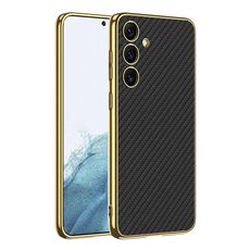 Per Samsung Galaxy S24 5G GKK placcatura TPU + custodia in pelle a copertura totale (fibra di carbonio)
