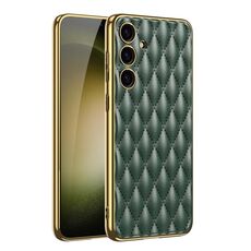 Custodia per telefono in PU semplice galvanica con motivo a rombo GKK per Samsung Galaxy S24 5G (verde)