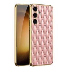 Per Samsung Galaxy S24 5G GKK Modello a rombo Galvanotecnica Custodia per telefono in PU semplice (rosa)