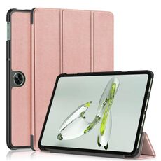 Per OnePlus Pad Go / OPPO Pad Air Custer Custodia per tablet in pelle intelligente con supporto a 3 pieghe in tinta unita (oro rosa)