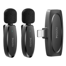 Microfono lavalier wireless a bassa latenza YESIDO KR14 con doppio trasmettitore e ricevitore a 8 pin (nero)