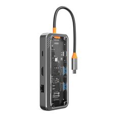 SW8V 8 in 1 da tipo C a 2xUSB-C+USB3.0+USB2.0+HDMI+RJ45+1xSD/TF Docking station HUB (grigio)