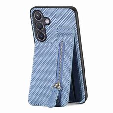 Per Samsung Galaxy S24+ 5G Custodia per cellulare con cerniera verticale a vibrazione in fibra di carbonio (blu)