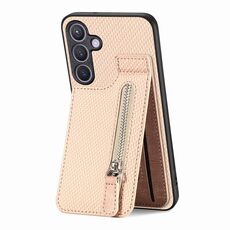 Custodia per telefono con cerniera verticale a vibrazione in fibra di carbonio per Samsung Galaxy S24+ 5G (cachi)