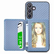 Custodia per telefono con blocco RFID per porta carte magnetiche in fibra di carbonio Samsung Galaxy S24 5G (blu)