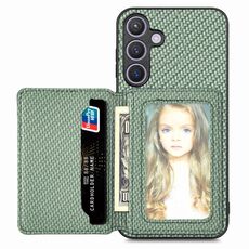 Custodia per telefono con blocco RFID per porta carte magnetiche in fibra di carbonio Samsung Galaxy S24 5G (verde)