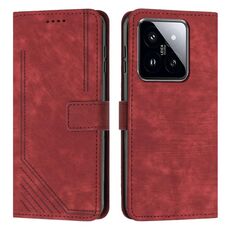 Custodia per telefono in pelle con motivo a strisce Skin Feel per Xiaomi 14 pro con cordino lungo (rosso)