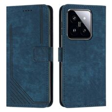 Per Xiaomi 14 pro Custodia per telefono in pelle con motivo a strisce Skin Feel con cordino lungo (blu)