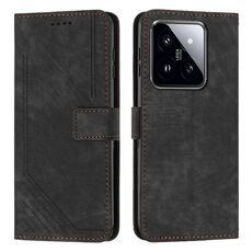 Per Xiaomi 14 pro Custodia per telefono in pelle con motivo a strisce Skin Feel con cordino lungo (nero)