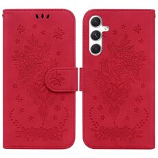 Custodia per telefono in pelle goffrata rosa farfalla per Samsung Galaxy S24 5G (rossa)