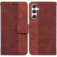 Custodia per telefono in pelle goffrata geometrica per Samsung Galaxy S24 5G (marrone)