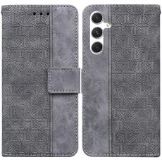 Custodia per telefono in pelle goffrata geometrica per Samsung Galaxy S24 5G (grigio)