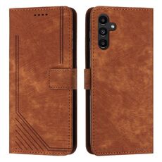 Custodia per telefono in pelle con motivo a strisce Skin Feel per Samsung Galaxy S24 con cordino (marrone)
