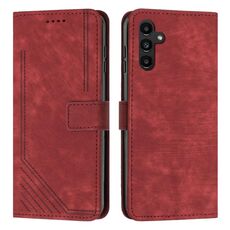 Per Samsung Galaxy S24 Custodia per telefono in pelle con motivo a strisce Skin Feel con cordino lungo (Rosso)