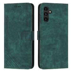 Custodia per telefono in pelle con motivo a strisce Skin Feel per Samsung Galaxy S24 con cordino (verde)