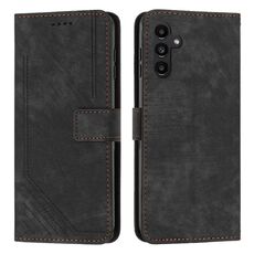 Per Samsung Galaxy S24 Custodia per telefono in pelle con motivo a strisce Skin Feel con cordino lungo (nero)