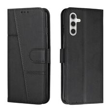 Custodia per cellulare in pelle con fibbia in vitello con cuciture per Samsung Galaxy S24+ (nera)