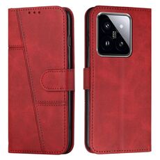 Per Xiaomi 14 pro Custodia per cellulare in pelle con fibbia in vitello con cuciture (rossa)