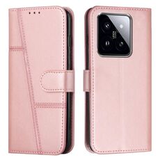 Per Xiaomi 14 pro Custodia per telefono in pelle con fibbia in pelle di vitello con cuciture (rosa)