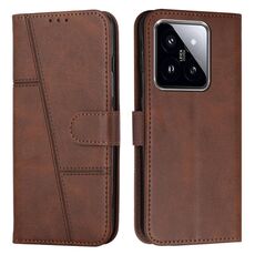 Per Xiaomi 14 pro Custodia per cellulare in pelle con fibbia in vitello con cuciture (marrone)