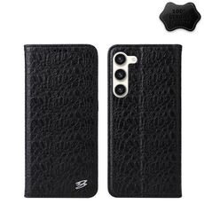 Per Samsung Galaxy S24 5G Fierre Shann Custodia magnetica in vera pelle con texture coccodrillo (Nero)