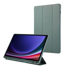 Per Samsung Galaxy Tab S9+ Custodia tablet in pelle TPU 3 pieghe in puro colore con slot per penna (verde scuro)