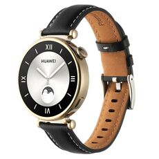 Per Huawei Watch GT4 41mm 18mm cinturino in pelle con fibbia ad ardiglione filettata (nero)