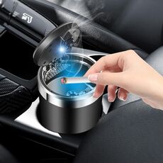 BY-1091 Posacenere con rivestimento in metallo stile pressa per auto con luce a LED