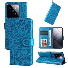 Custodia per telefono in pelle girasole goffrata Xiaomi 14 Pro (blu)