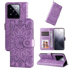 Custodia per telefono in pelle girasole goffrata Xiaomi 14 Pro (viola)