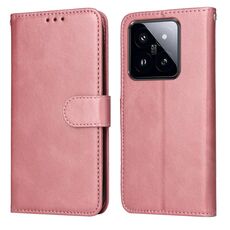Custodia per telefono in pelle flip con texture classica in vitello Xiaomi 14 Pro (oro rosa)