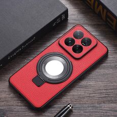 Custodia per telefono in PU con struttura Litchi per supporto per lente d'ingrandimento Xiaomi 14 Pro (rossa)