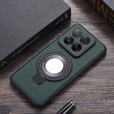 Custodia per telefono in PU con struttura Litchi per supporto per lente d'ingrandimento Xiaomi 14 Pro (verde)